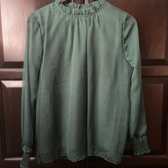Emerald Green Long Sleeve Elegant Blouse Ladies Medium Classy - Picture 3 of 8